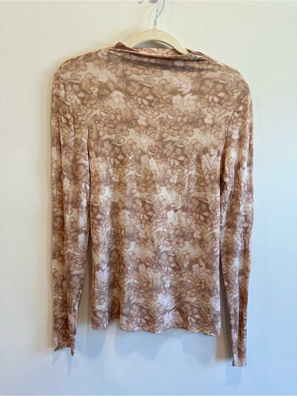 And Other Stories Printed Mock Neck Long Sleeve Tan Cream Terracotta Florals Med